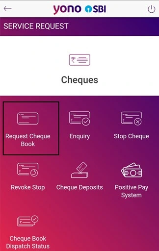 yono sbi se cheque book request